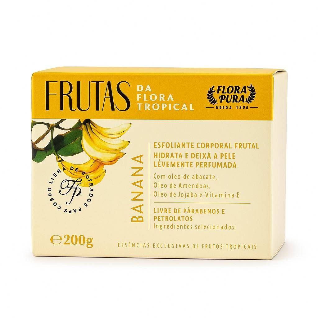 ESFOLIANTE CORPORAL FRUTAL DE BANANA FLORA PURA 200g - COM ÓLEOS NATURAIS E VITAMINA E