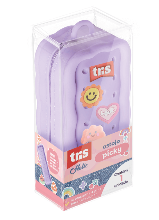 Estojo Picky Holic Charm Roxo- Em Silcone - Com 4 Pins - Tris