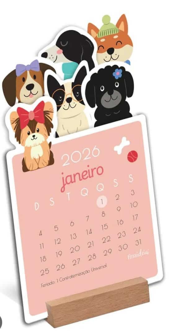 Calendário 2026 Cachorrinhos - Fina Ideia