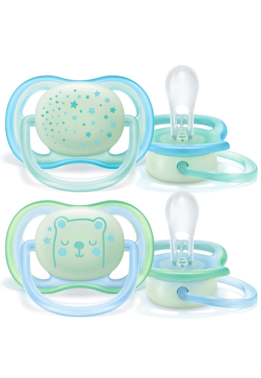 KIT 2 CHUPETAS AVENT ULTRA AIR NIGHT 0% BPA + ESTOJO - 0-6 MESES - MENINO - PHILIPS AVENT