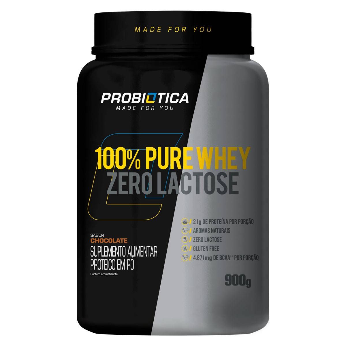 WHEY SEM LACTOSE 100% PURE ZERO 0 LACTOSE 900G CHOCOLATE PROBIOTICA