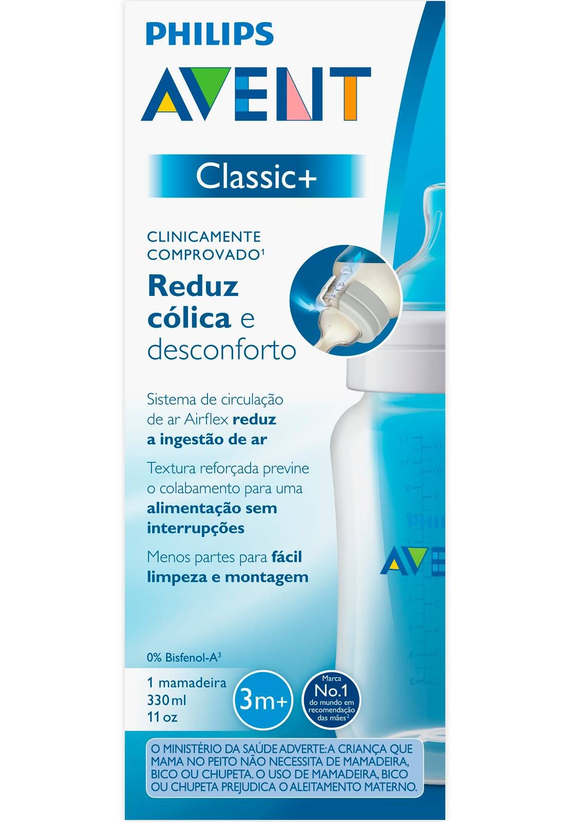 MAMADEIRA AVENT CLÁSSICA ANTI-CÓLICA 330ml - 0% BPA - TRANSP. - PHILIPS AVENT