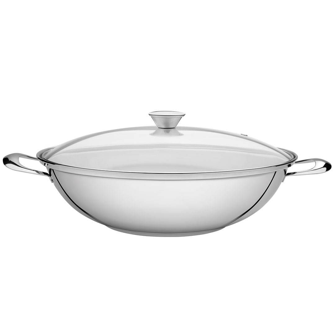 PANELA WOK COM TAMPA GRANDE INDUÇÃO TRAMONTINA INOX