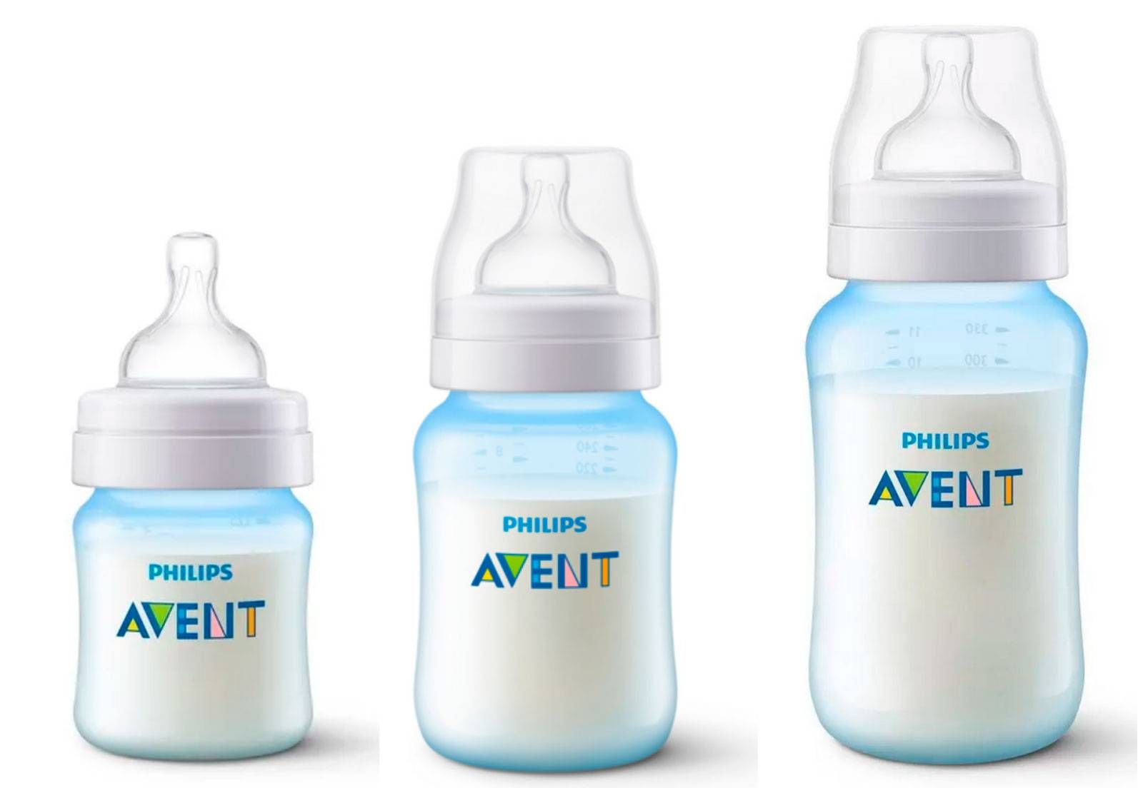 KIT 3 MAMADEIRAS AVENT CLASSICA ANTICOLICA 125ml 260ml e 330ml - 0% BPA - AZUL - PHILIPS AVENT