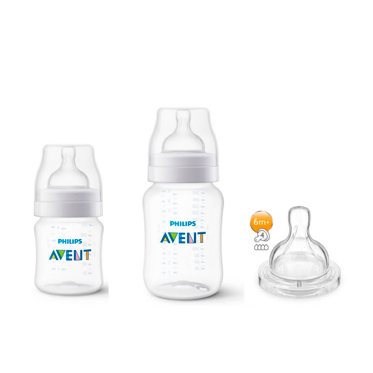 KIT 2 MAMADEIRAS CLASSICA ANTICOLICA 125/260ml TRANSP.+ 1 BICO Nº 4 - PHILIPS AVENT