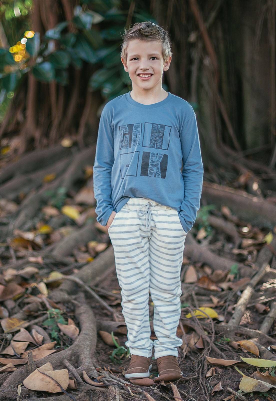 Conjunto Infantil Masculino Inverno GAN-K Calça + Blusa Cor:Creme-Cinza Claro;Tamanho:1;Modelo:GKCJ02M