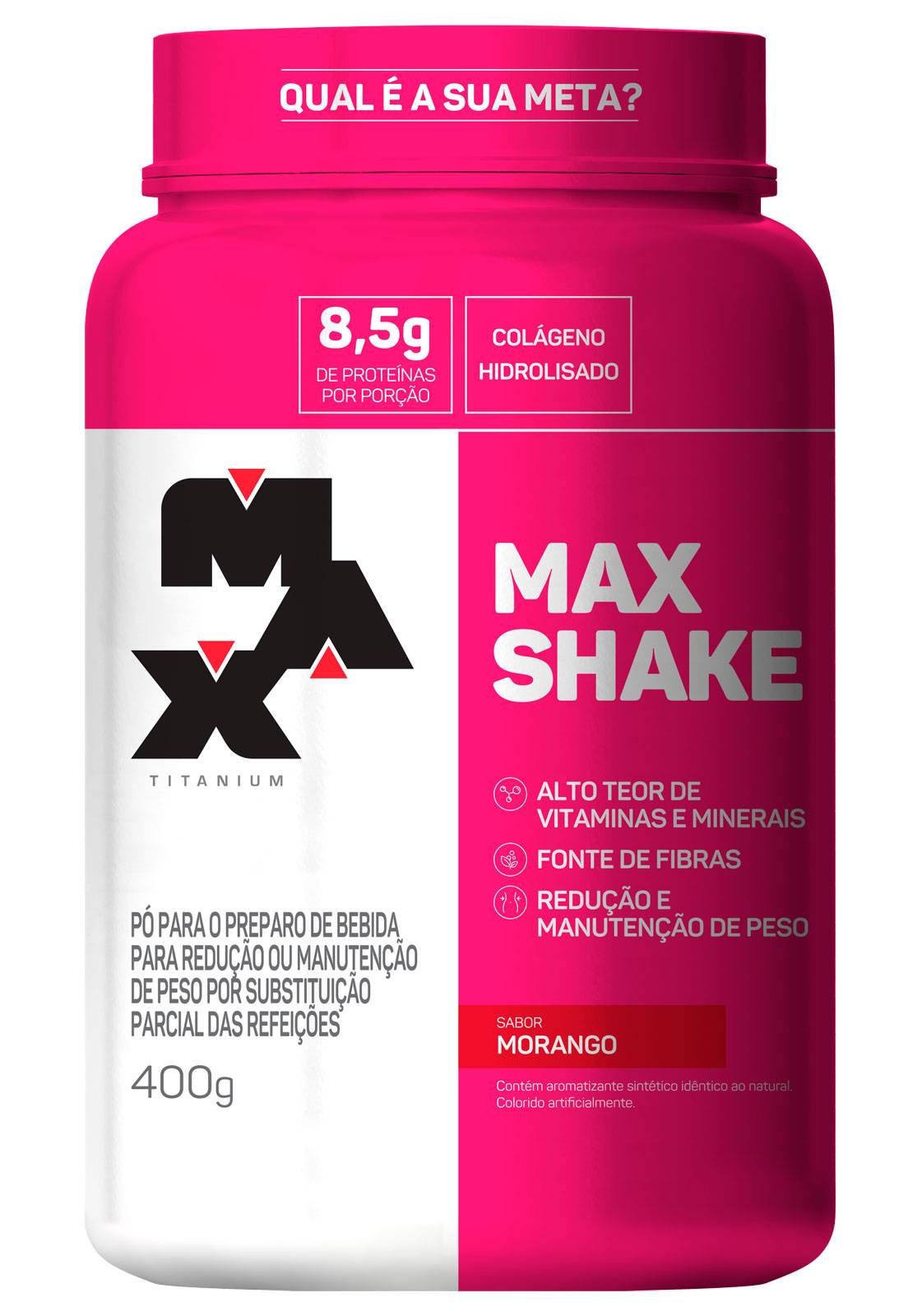 MAX SHAKE EMAGRECEDOR - 400GR - MORANGO - MAX TITANIUM