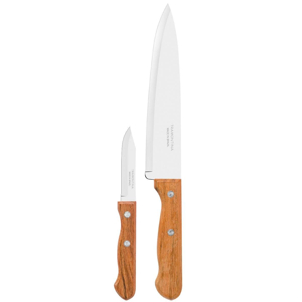 JOGO FACAS TRAMONTINA KIT CONJUNTO COZINHA CHEF CHURRASCO 2P