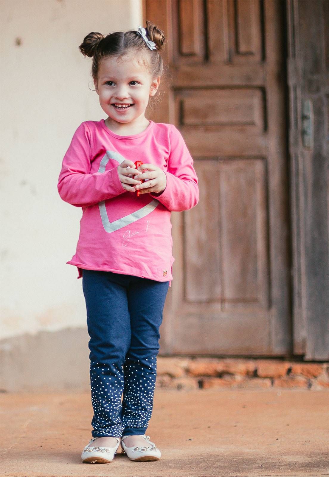 Conjunto Infantil Feminino Inverno GAN-K Calça + Blusa Cor:Creme-Laranja;Tamanho:4;Modelo:GKCJ01F