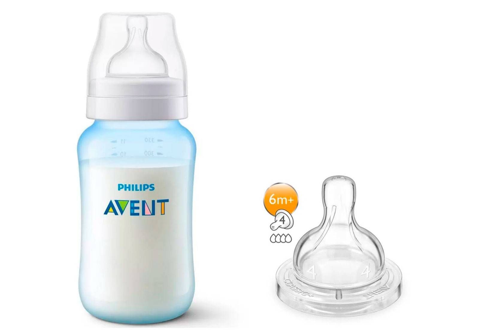 MAMADEIRA AVENT 330ml MENINO AZUL CLASSICA + 1 BICO N 4 KIT
