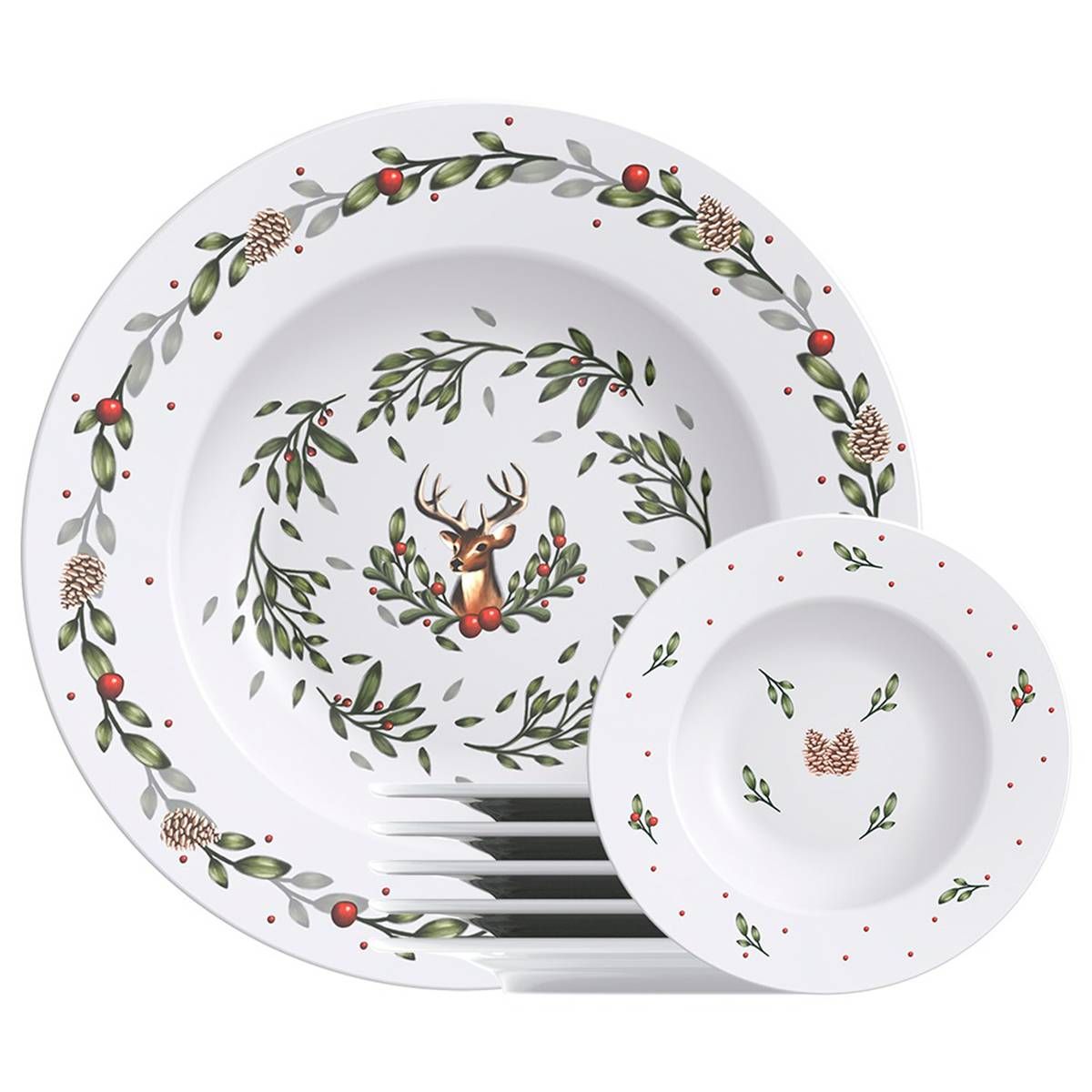 JOGO 6 PRATOS RASO E 6 SOBREMESA PORCELANA NATAL TRAMONTINA