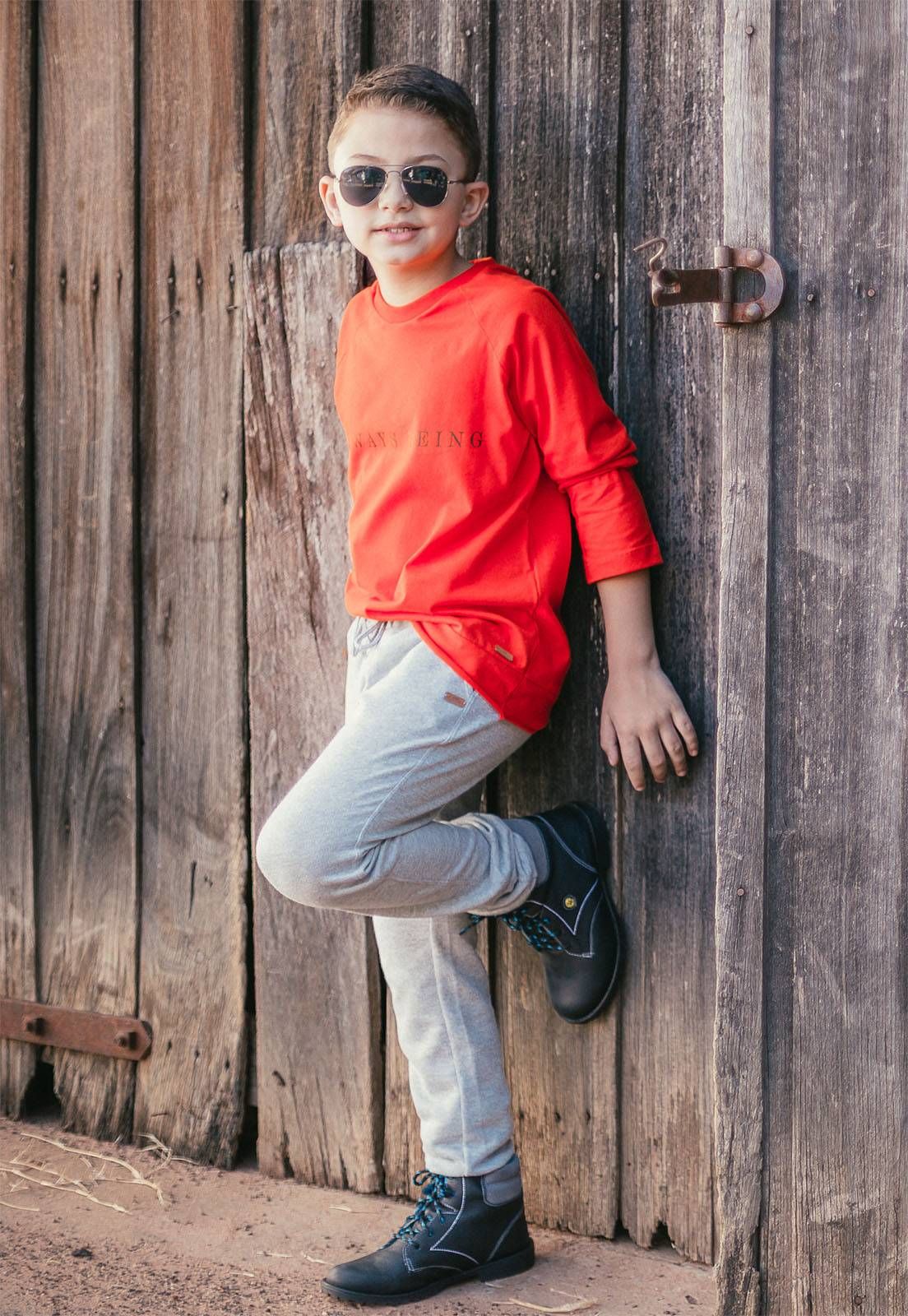 Conjunto Infantil Masculino Inverno GAN-K Calça + Blusa Cor:Vermelho-Cinza Claro;Tamanho:8;Modelo:GKCJ03M