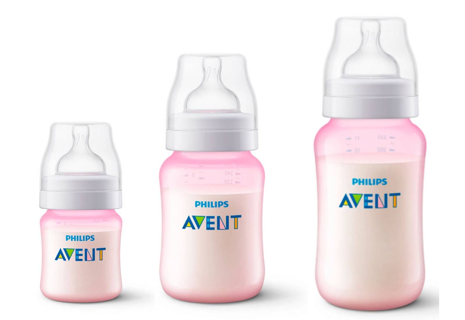 MAMADEIRA AVENT 125/260/330ml MENINA ROSA CLASSICA KIT 3 UN