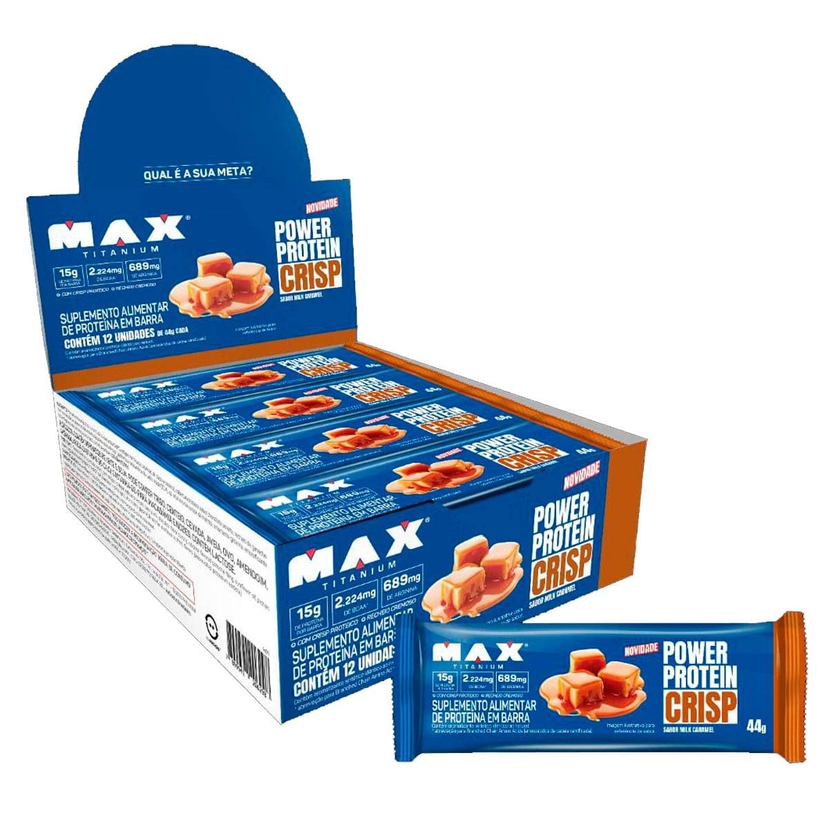 POWER PROTEIN CRISP BARRA DE PROTEINA CAIXA 12 UN DE 44G MILK CARAMEL MAX TITANIUM