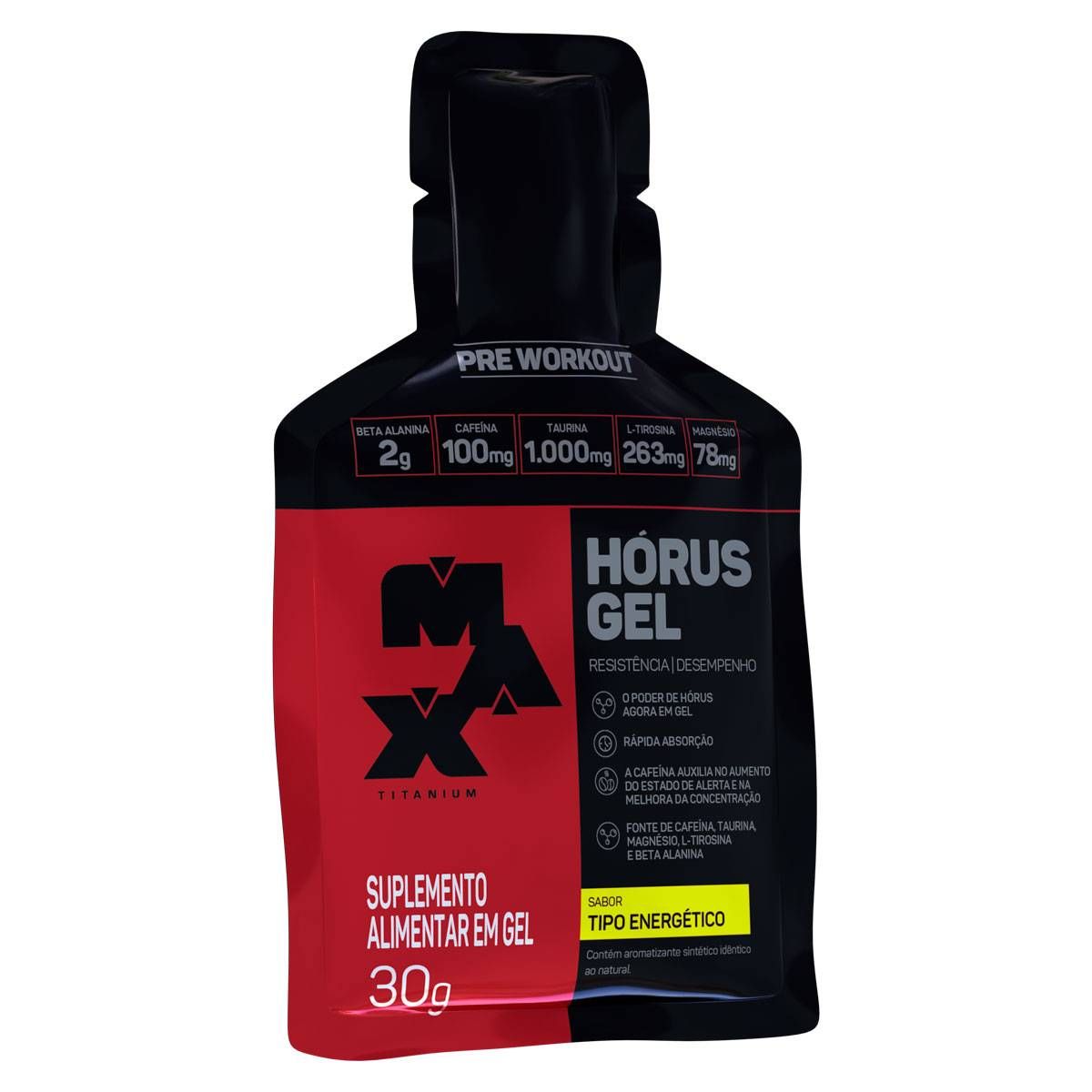 PRÉ TREINO HORUS GEL 10 SACHES DE 30G ENERGETICO MAX TITANIUM