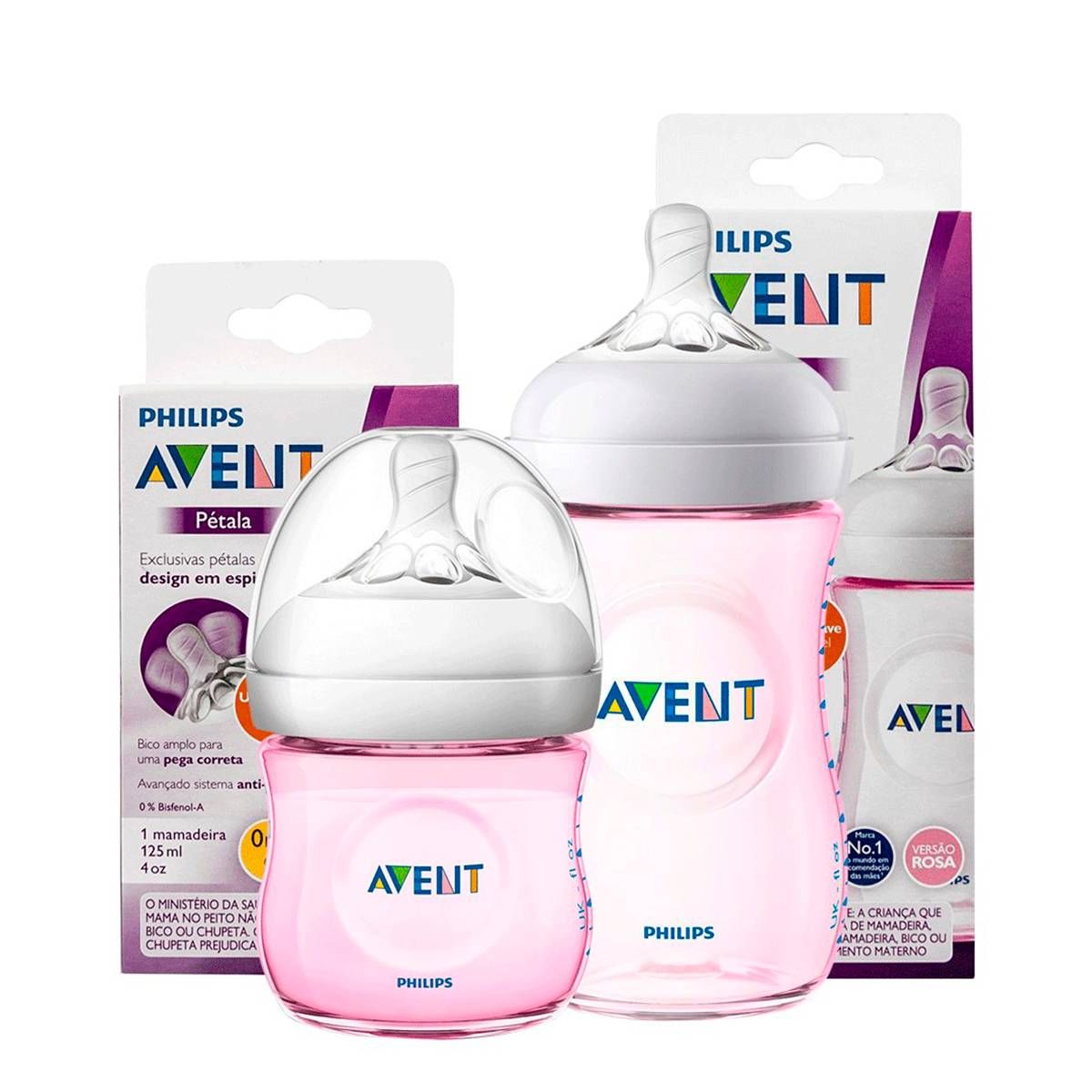 KIT 2 MAMADEIRAS AVENT PÉTALA ANTI-CÓLICA 125ml e 260ml - 0% BPA - ROSA - PHILIPS AVENT