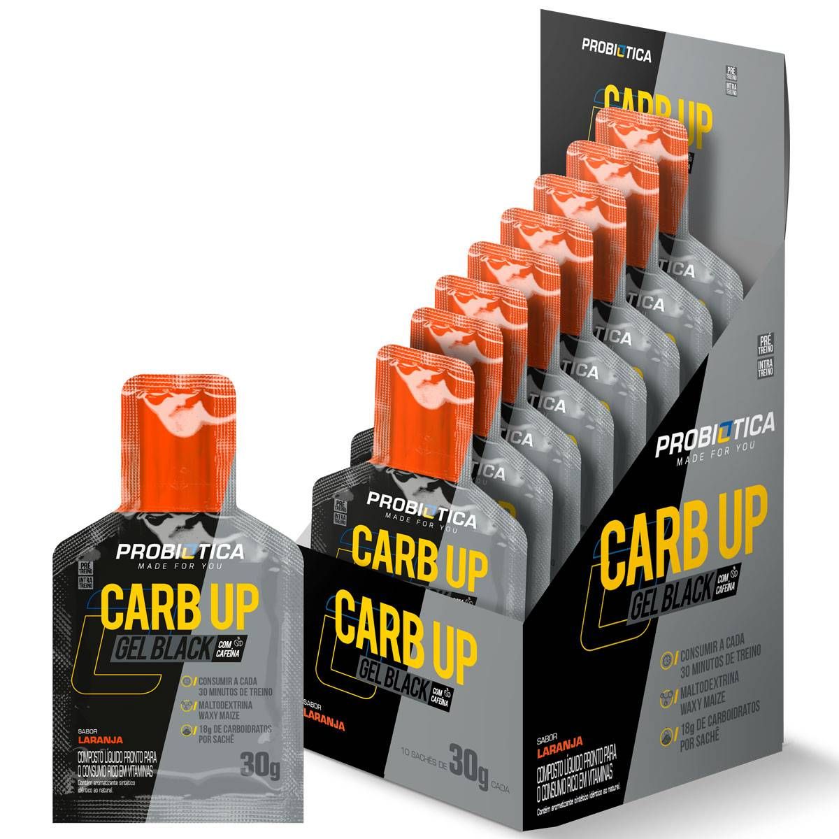 CARB UP GEL BLACK DISPLAY 10 SACHES LARANJA PROBIOTICA