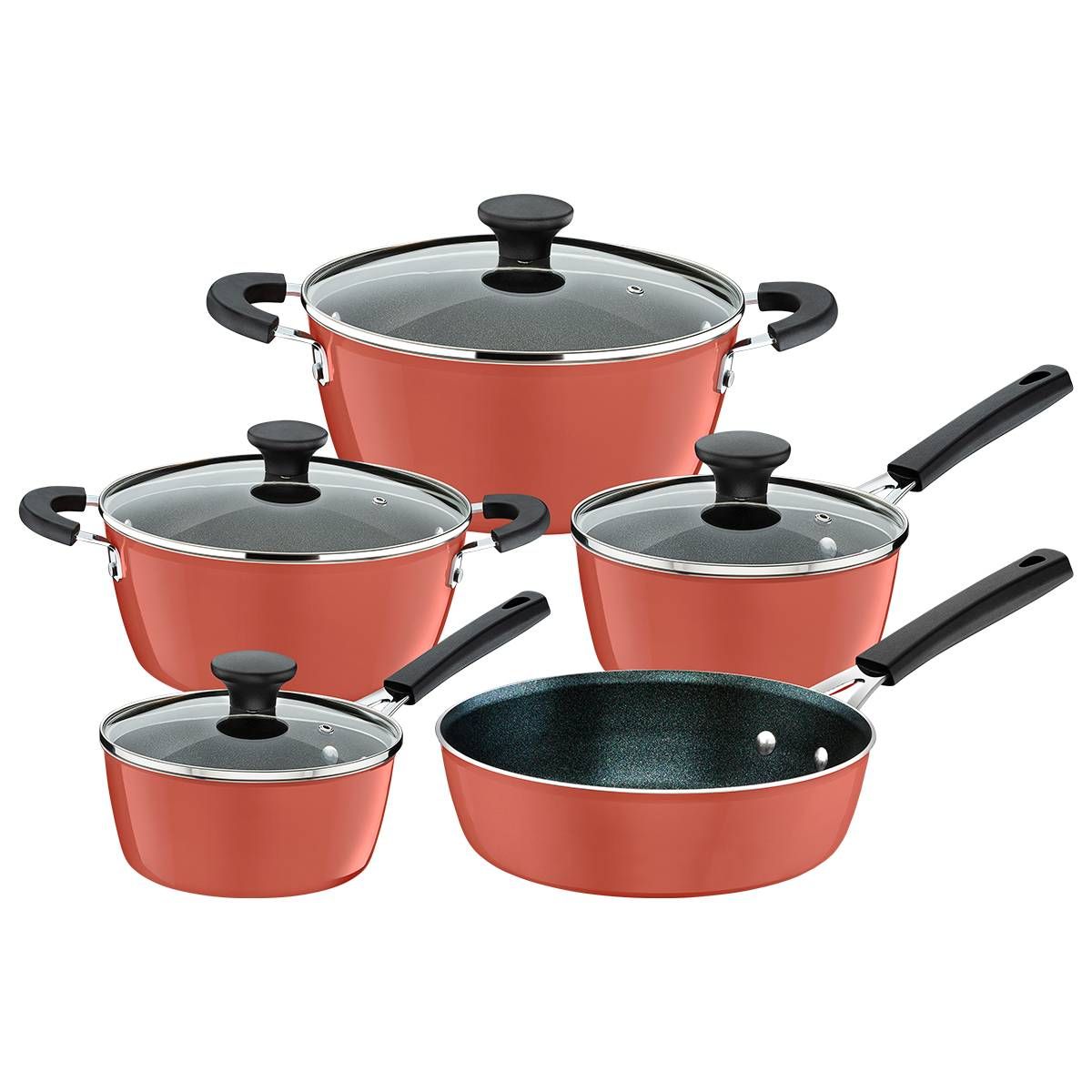 JOGO DE PANELAS 5PC GLENZ COBRE ROSE-SORTIDOS DE ALUMINIO COM REV ANTIADERENTE E ESMALTADO