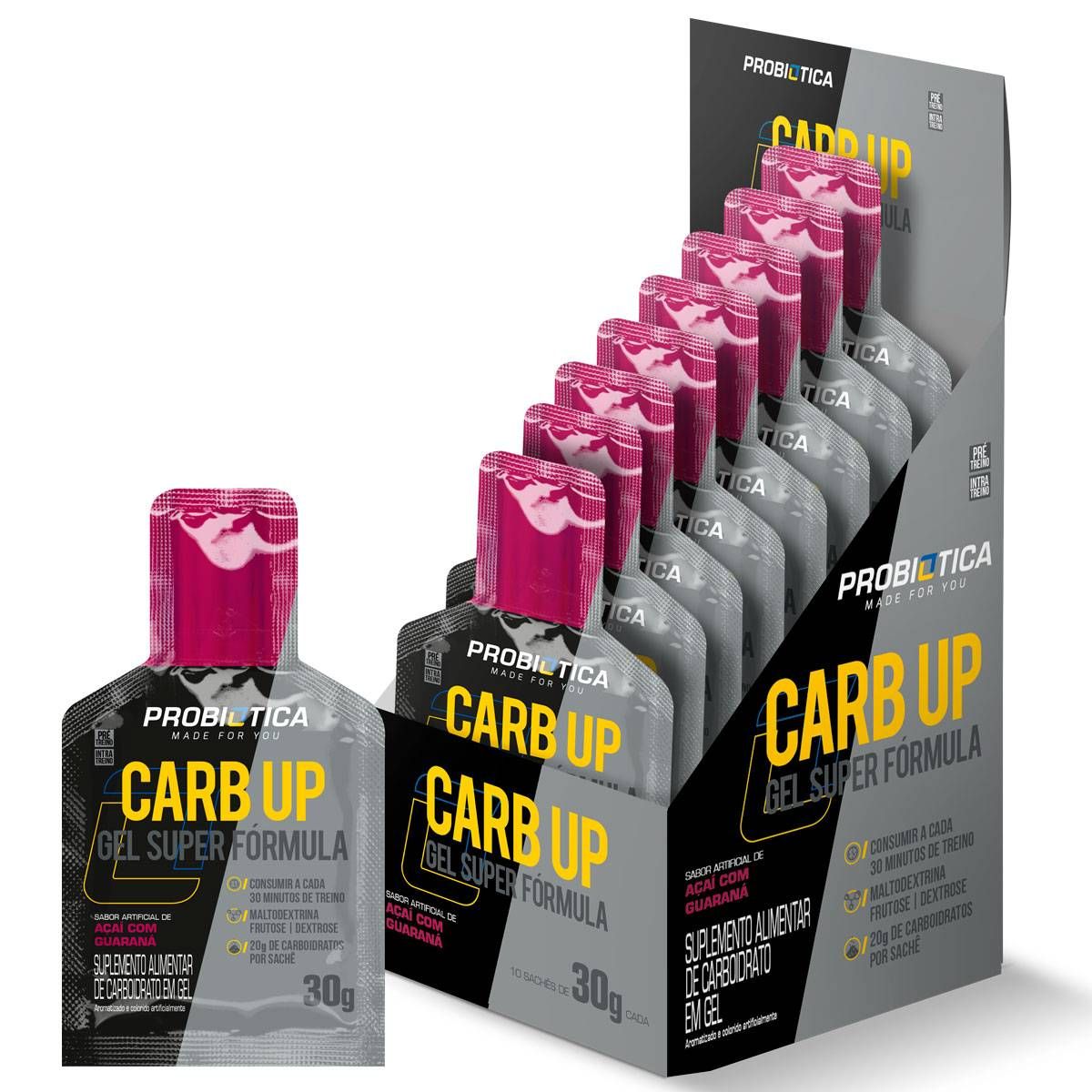 CARB UP GEL SUPER FORMULA DISPLAY 10 SACHES AÇAI COM GUARANA PROBIOTICA