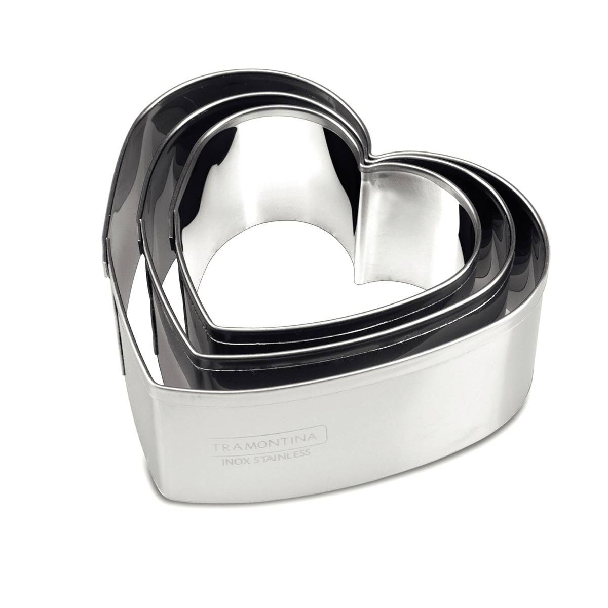 JOGO CORTADORES DE BISCOITOS 3 PCS LAPASTICCERIA COM FORMATO DE CORAÇÃO