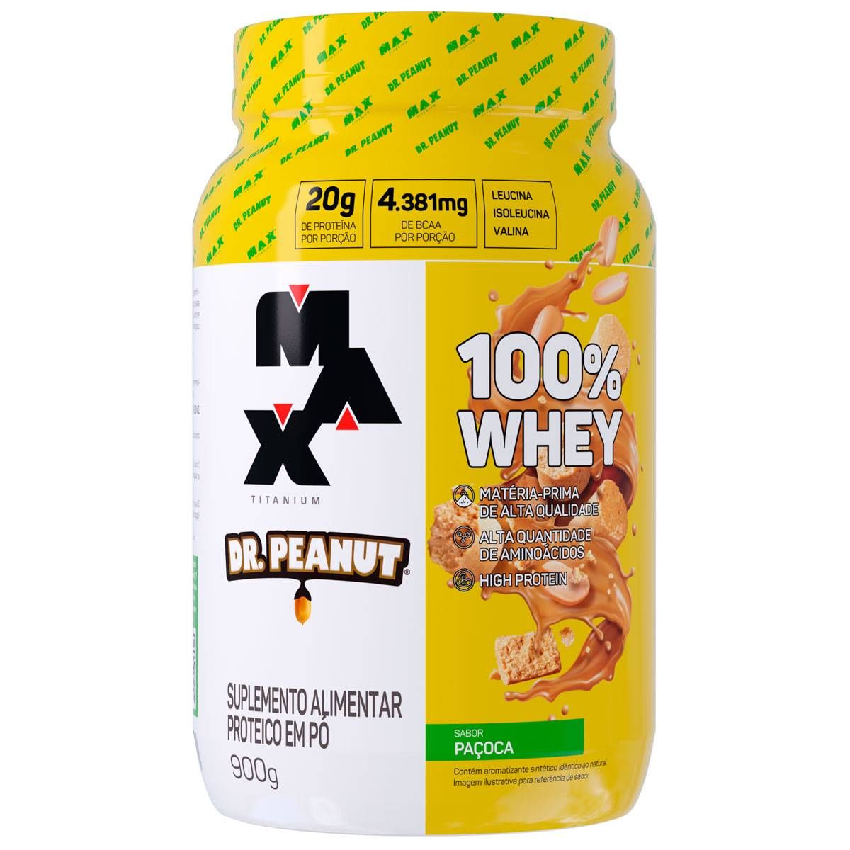 100% WHEY DR PEANUT 900G SABOR PAÇOCA MAX TITANIUM