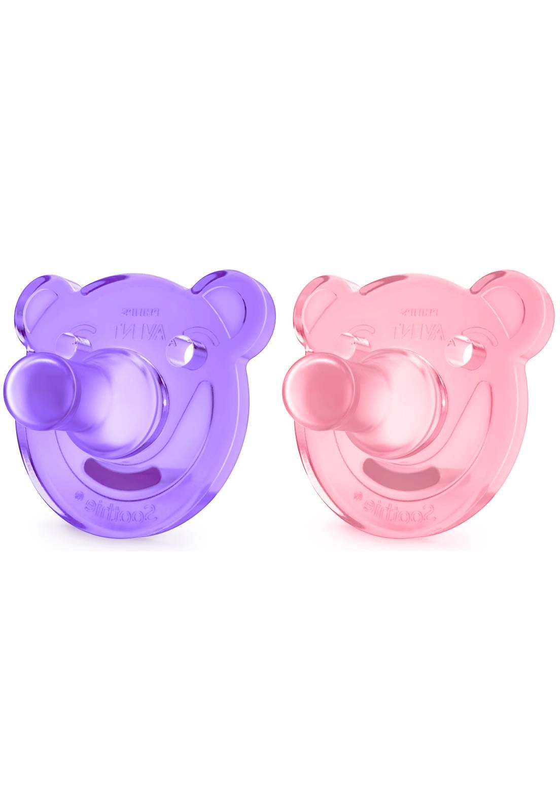 KIT 2 CHUPETAS AVENT SOOTHIE URSINHO 0% BPA - 0-3 MESES - ROSA - PHILIPS AVENT