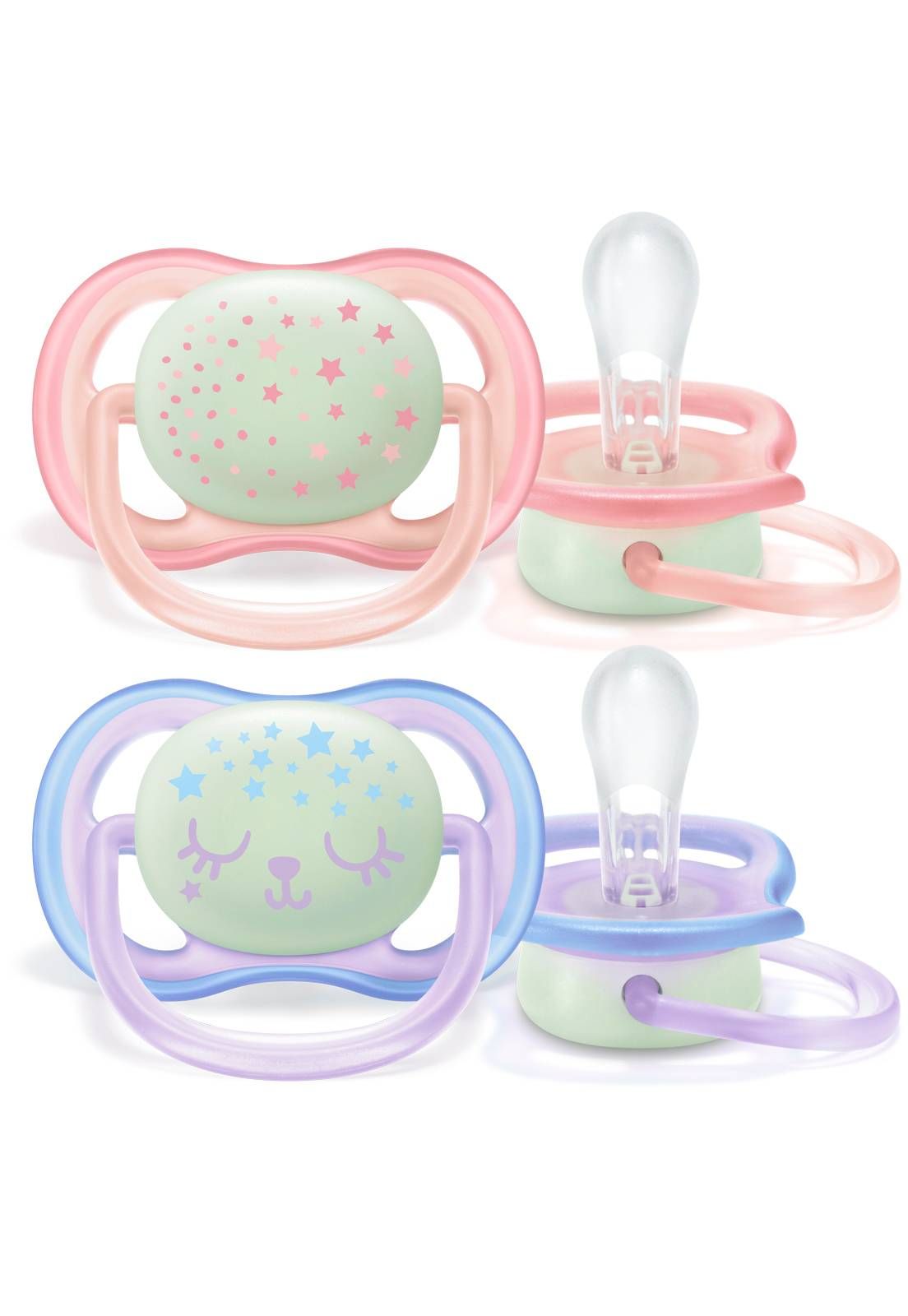 KIT 2 CHUPETAS AVENT ULTRA AIR NIGHT 0% BPA + ESTOJO - 0-6 MESES - MENINA - PHILIPS AVENT