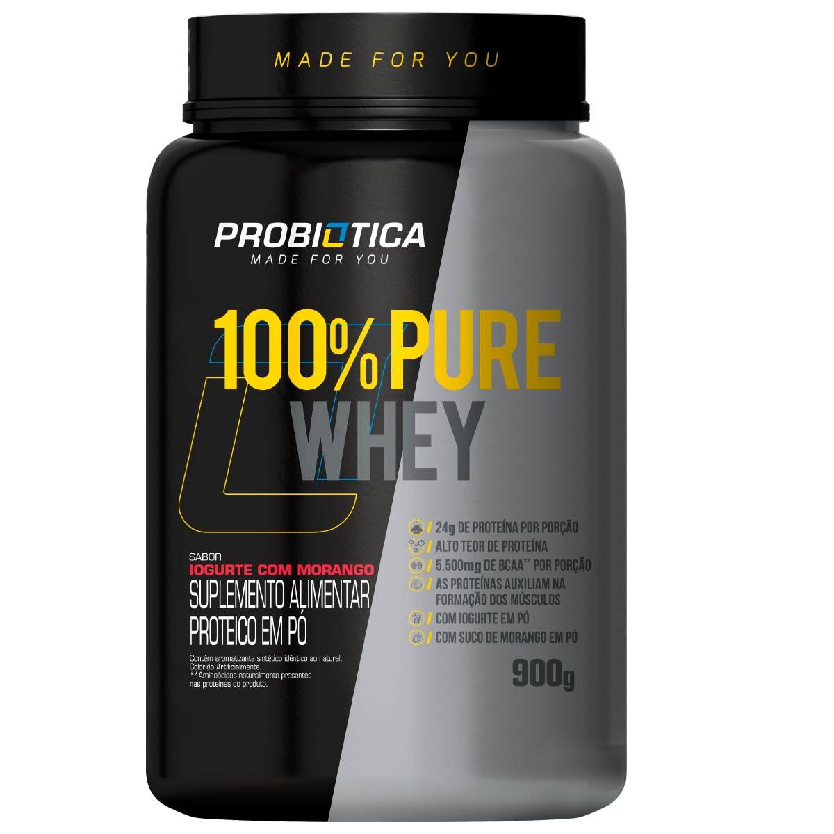 100% PURE WHEY POTE 900G IOGURTE COM MORANGO