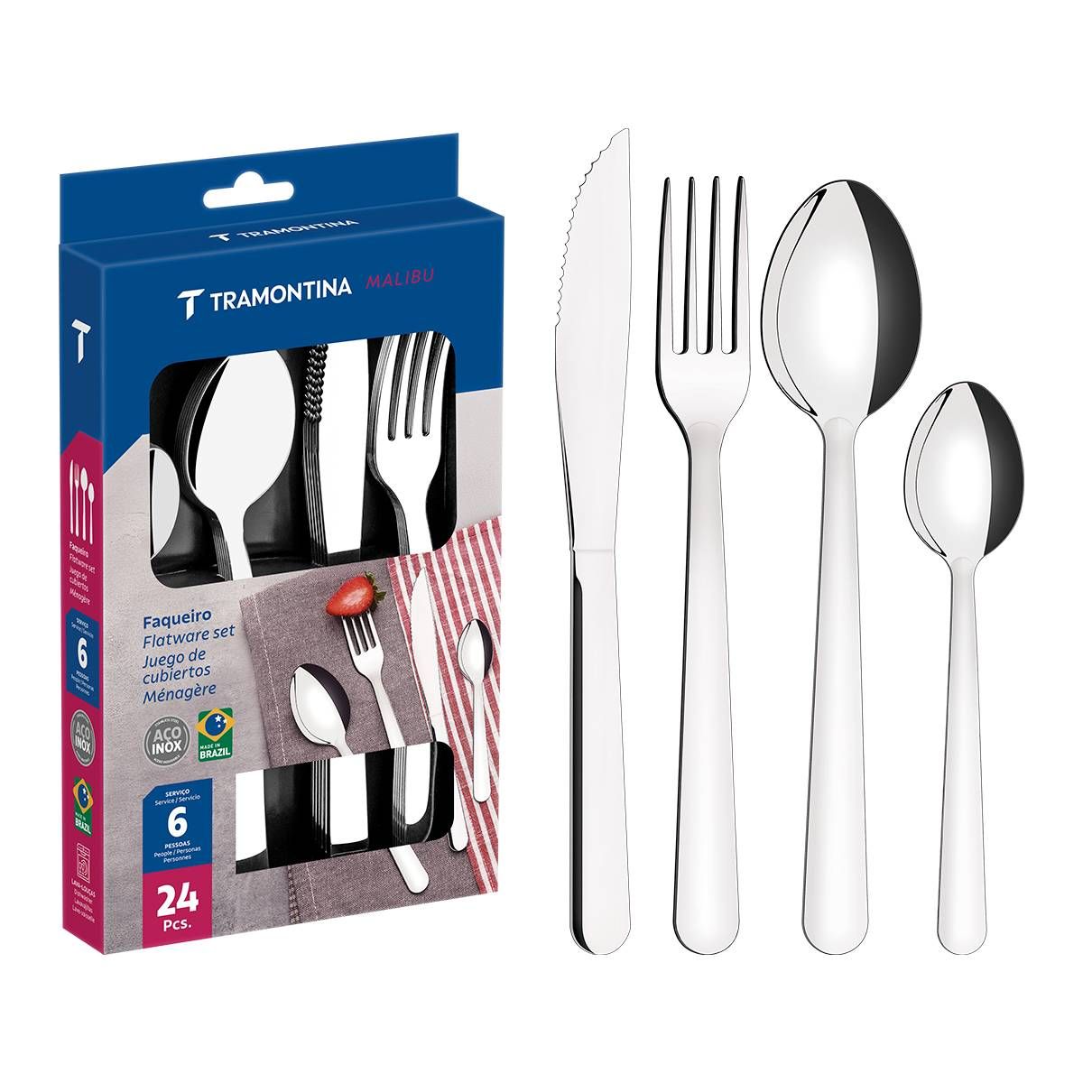 FAQUEIRO INOX LISO 24 PEÇAS MALIBU TRAMONTINA