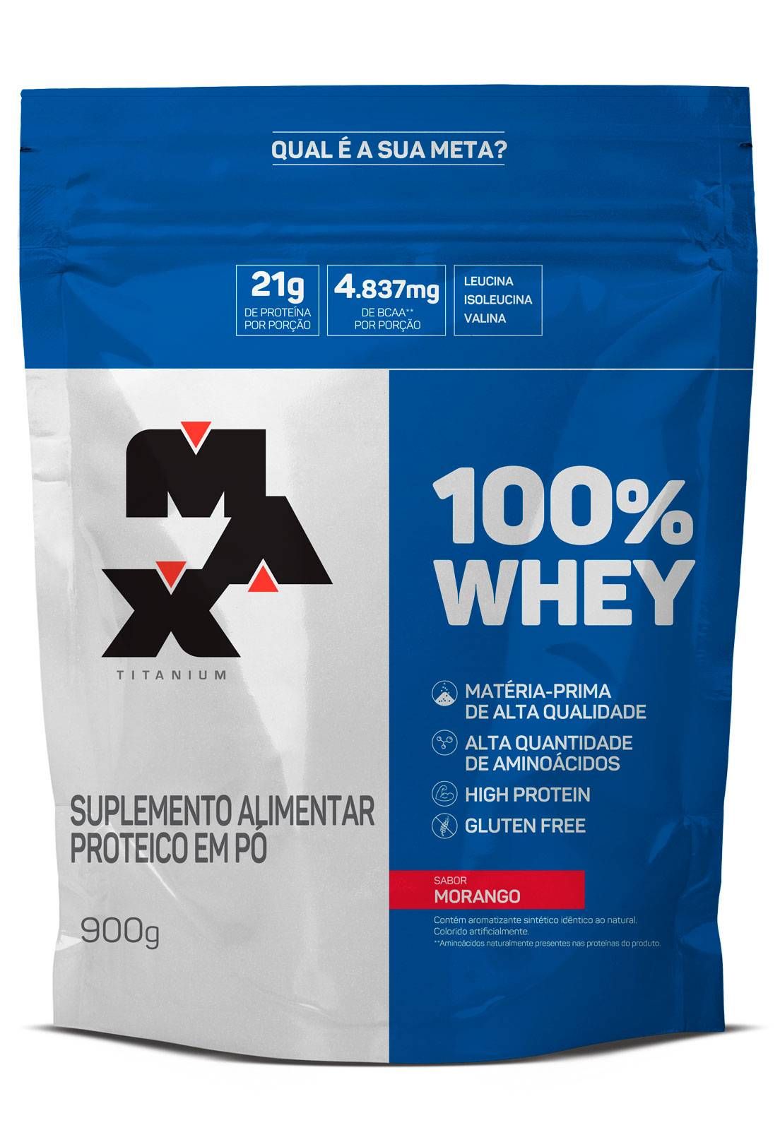 100% WHEY PROTEIN CONCENTRAD MORANGO REFIL 900g-MAX TITANIUM