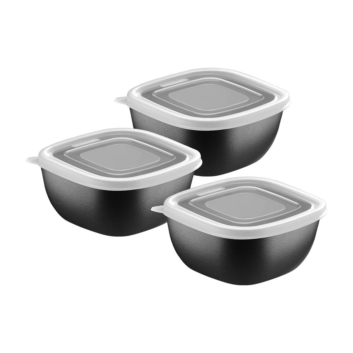 JOGO DE POTES TRAMONTINA MIXCOLOR EM POLIPROPILENO PRETO COM TAMPA TRANSPARENTE 300ML 3 PEÇAS
