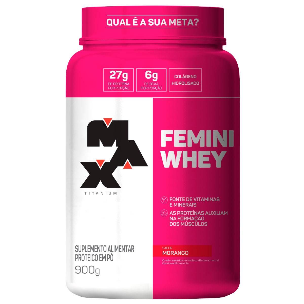 FEMINI WHEY PROTEIN COM COLAGENO 900G MAX TITANIUM MORANGO