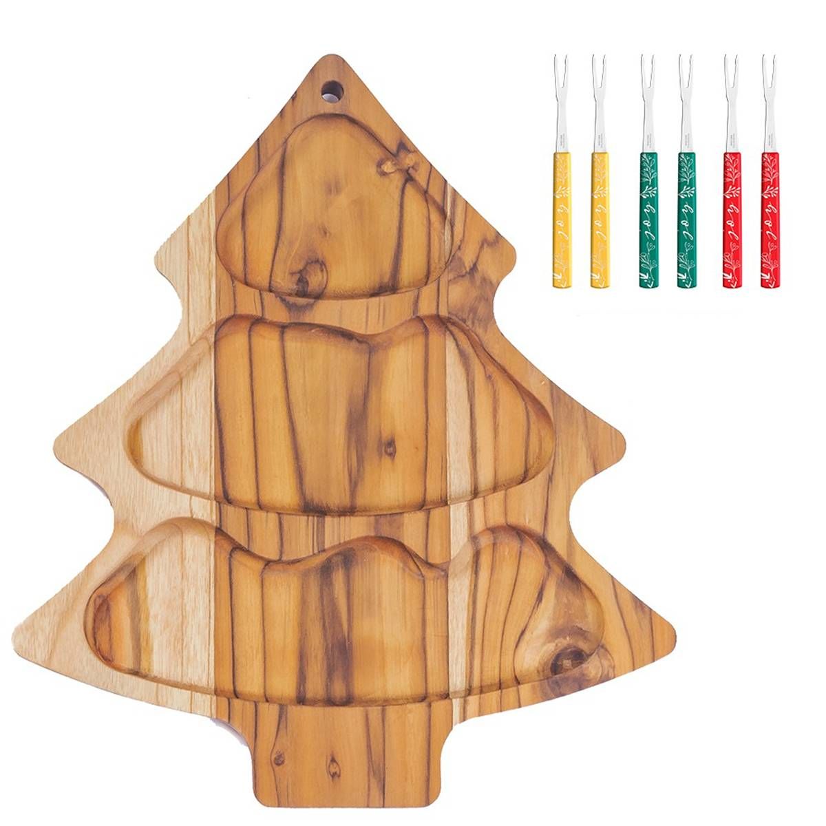 KIT 1 PETISQUEIRA MADEIRA 6 GARFOS PETISCO NATAL TRAMONTINA