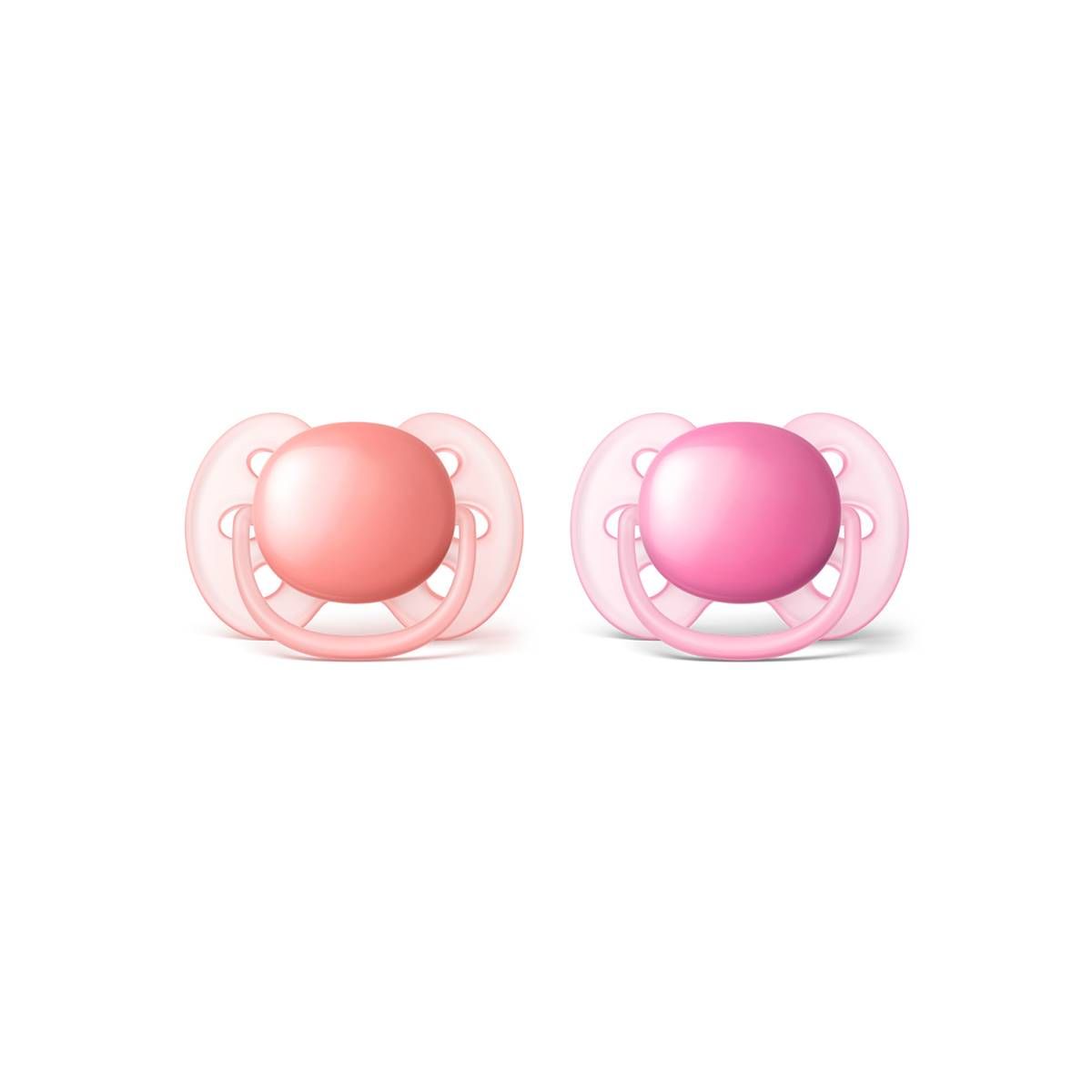 KIT 2 CHUPETAS AVENT ULTRA SOFT 0% BPA  + ESTOJO - 6-18 MESES - ROSA - PHILIPS AVENT