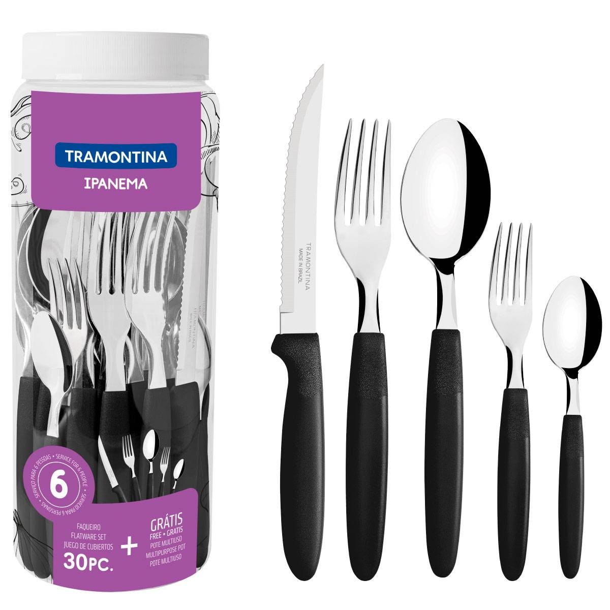 FAQUEIRO TRAMONTINA 30 PEÇAS JOGO CONJUNTO TALHER GARFO FACA