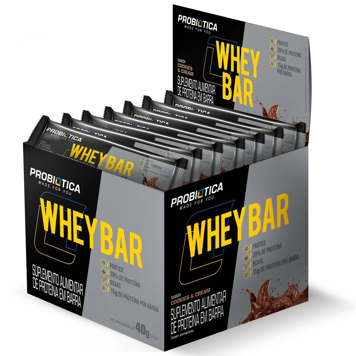 WHEY BAR BARRA PROTEINA 40G CAIXA 24 UN COOKIES PROBIOTICA