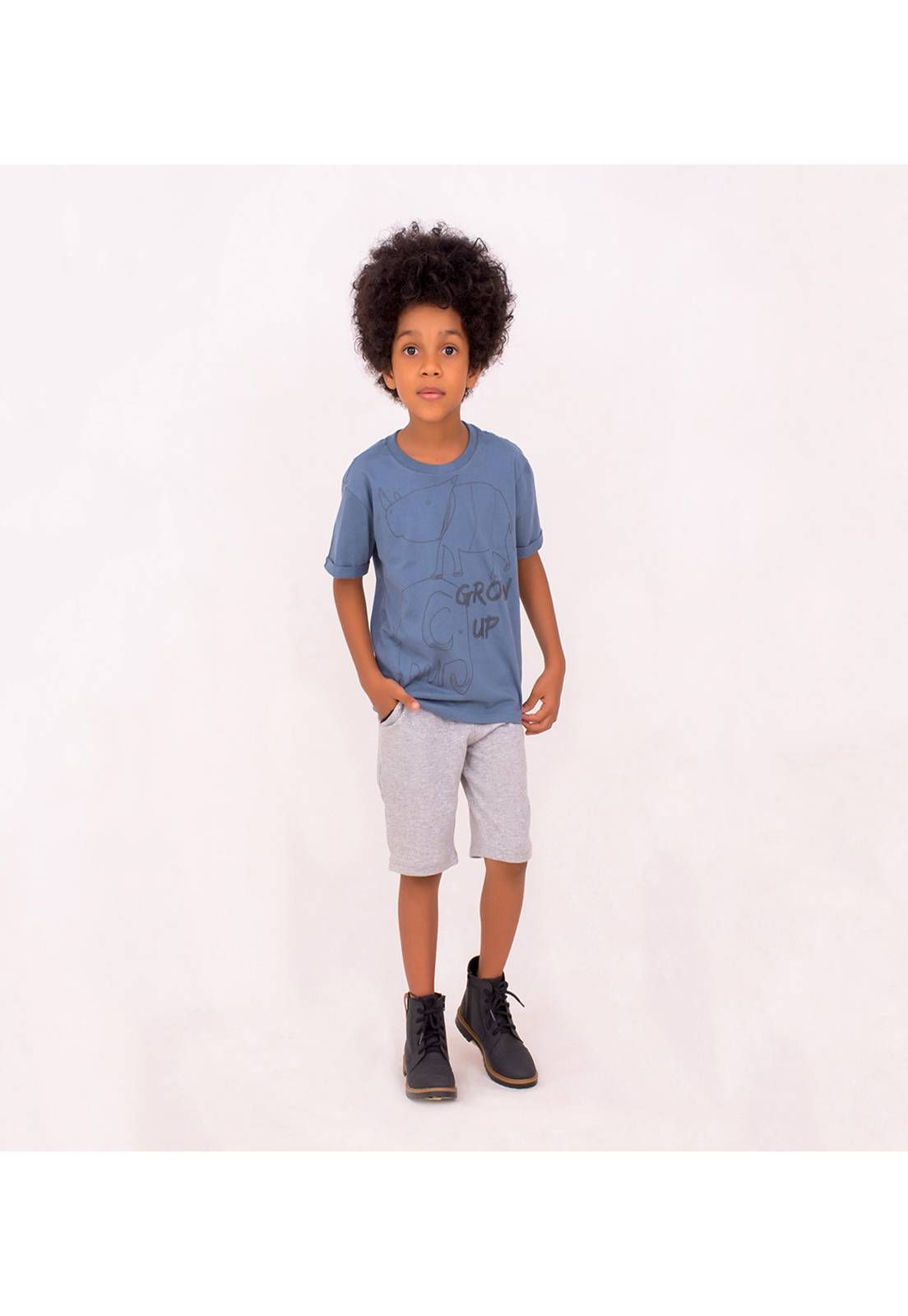 Camiseta Infantil Masculina GAN-K Grow UP Cor:Denim;Tamanho:6;Modelo:GKCA03M