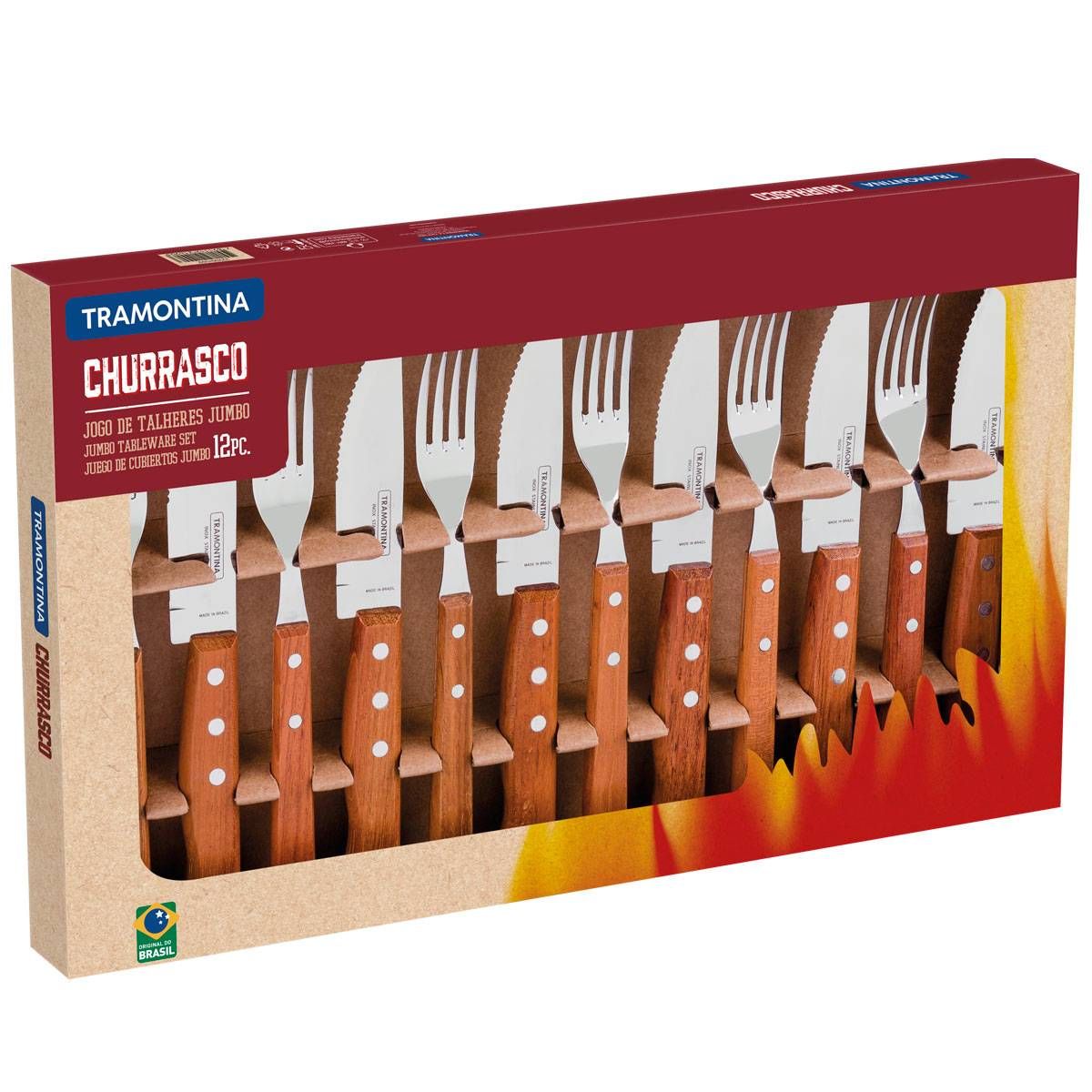 JOGO FACAS TRAMONTINA KIT CONJUNTO COZINHA CHURRASCO 12 PÇS