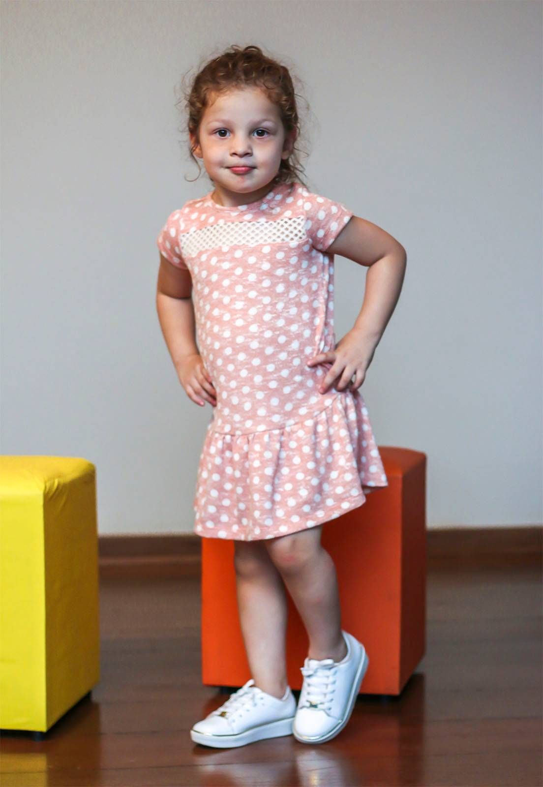 Vestido Infantil GAN-K Poa Rose Cintura Baixa Cor:Rosa-Creme;Tamanho:2;Modelo:GKVE05