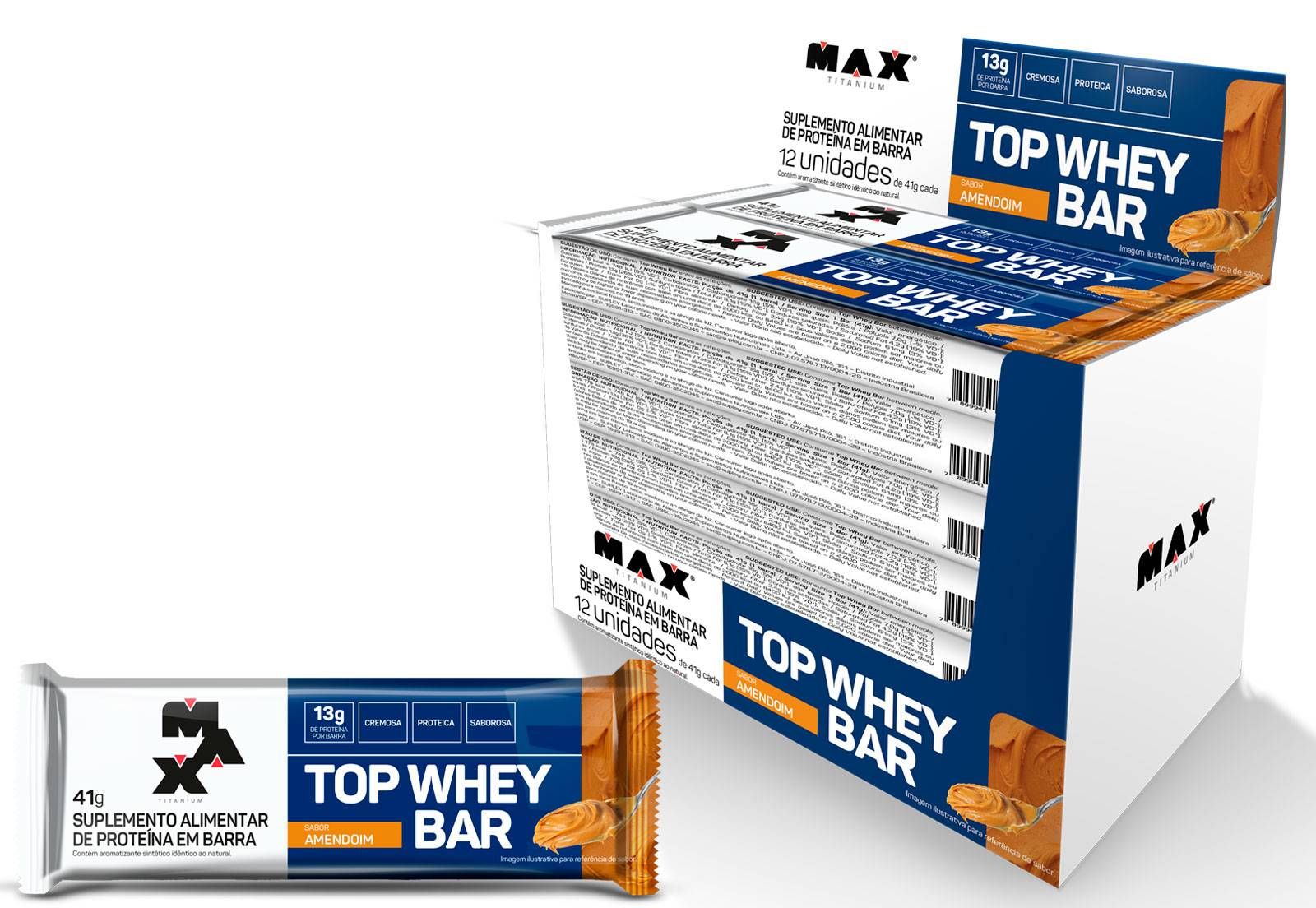 TOP WHEY BAR BARRA PROTEINA AMENDOIM 41g MAX TITANIUM 12UN