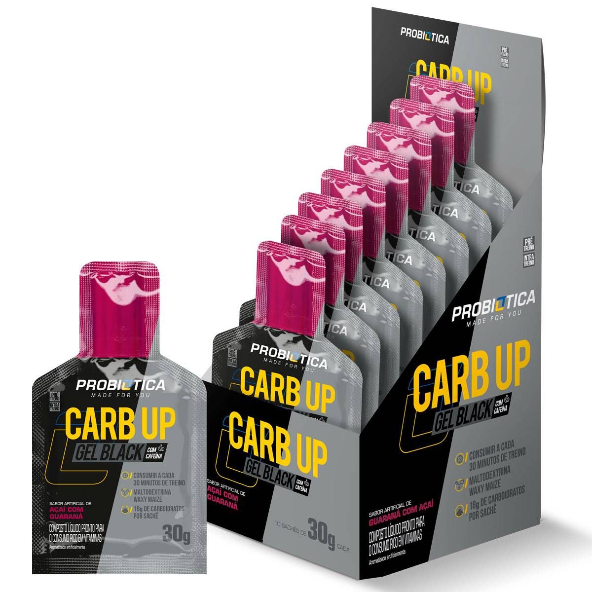 CARB UP GEL BLACK DISP 10 SACHES AÇAI COM GUARANA PROBIOTICA