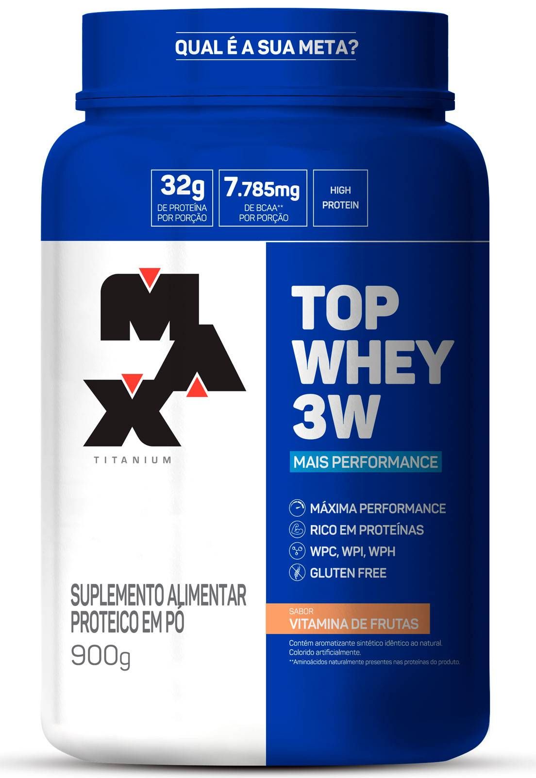 TOP WHEY PROTEIN 3W 900g ISOLADA CONC HID VIT DE FRUTAS-MAX TITANIUM