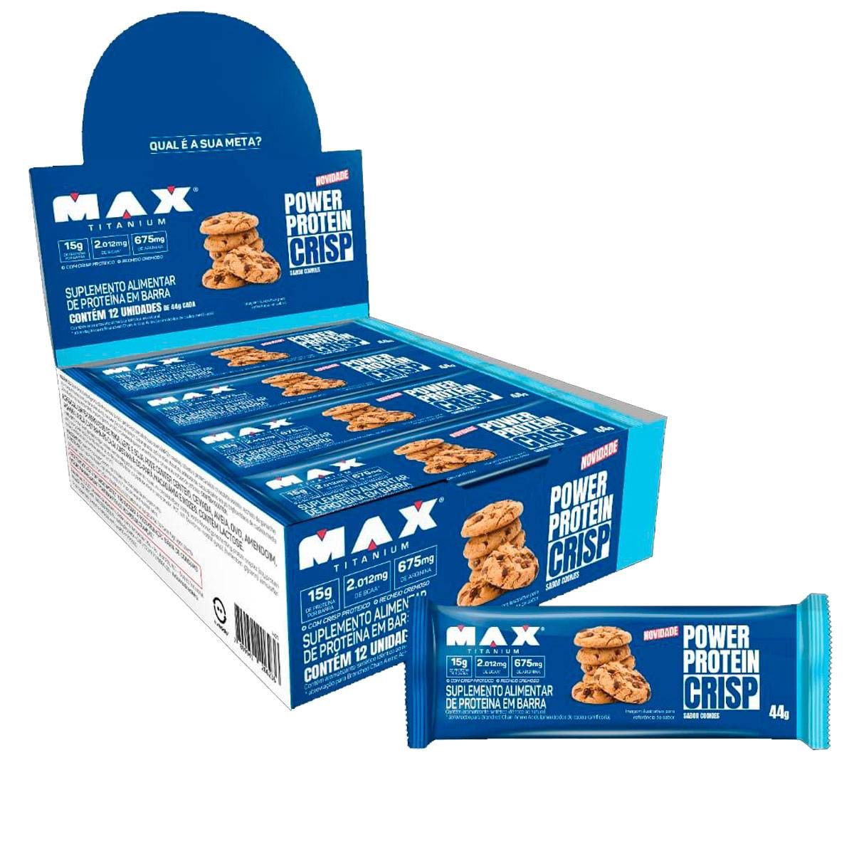 POWER PROTEIN CRISP BARRA DE PROTEINA CAIXA 12 UN DE 44G COOKIES MAX TITANIUM