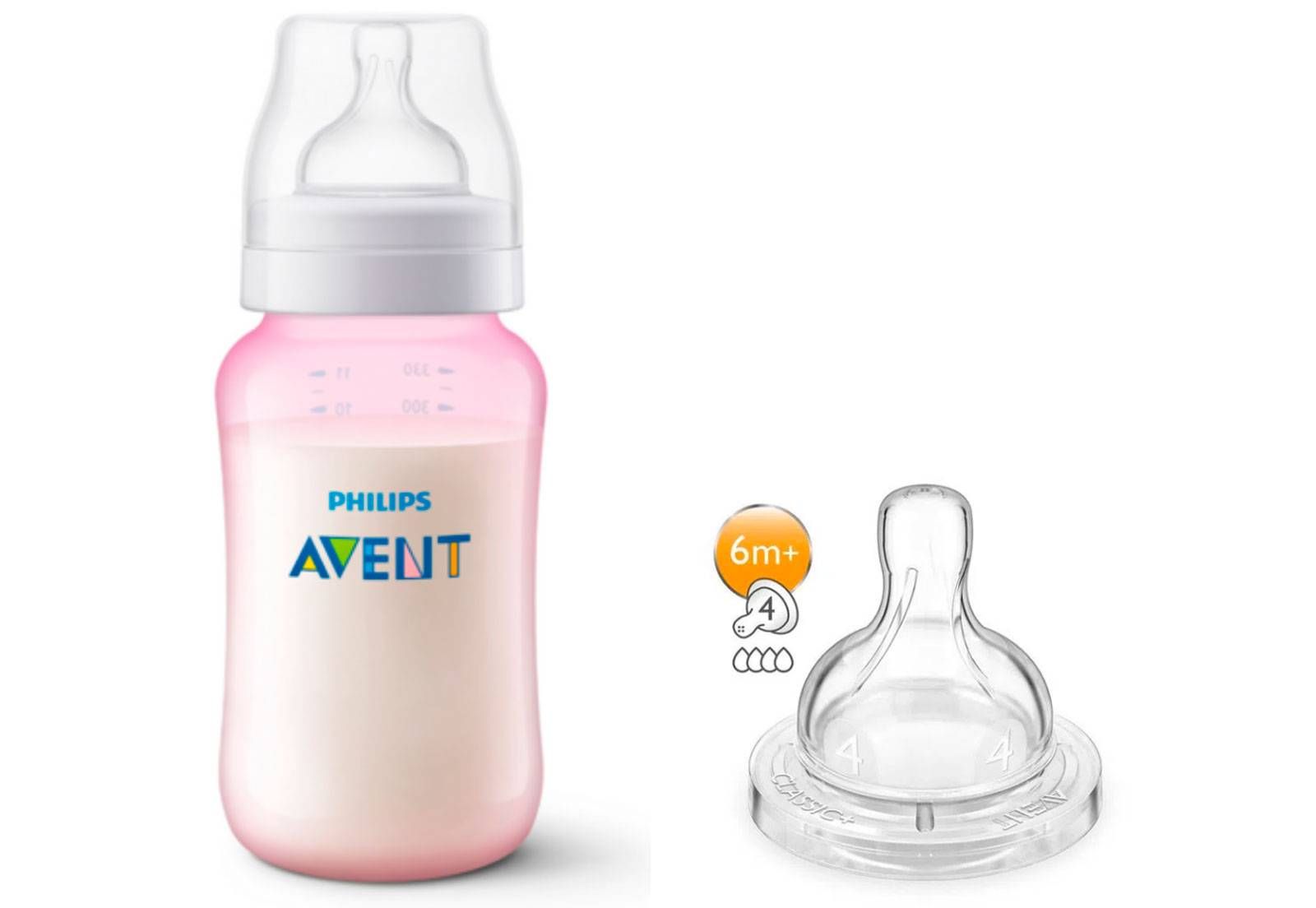 MAMADEIRA AVENT 330ml MENINA ROSA CLASSICA + 1 BICO N 4 KIT