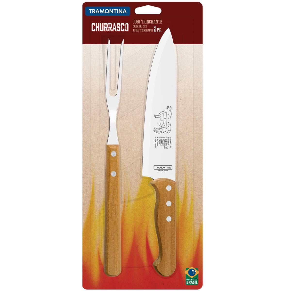 JOGO FACA CHURRASCO TRAMONTINA KIT CONJUNTO COZINHA 2 PÇS