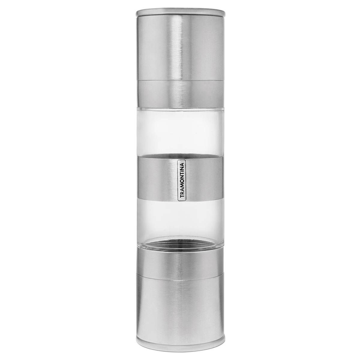 MOEDOR DE SAL E PIMENTA TRAMONTINA REALCE DUPLO EM AÇO INOX E ACRÍLICO COM MOINHO EM CERÂMICA