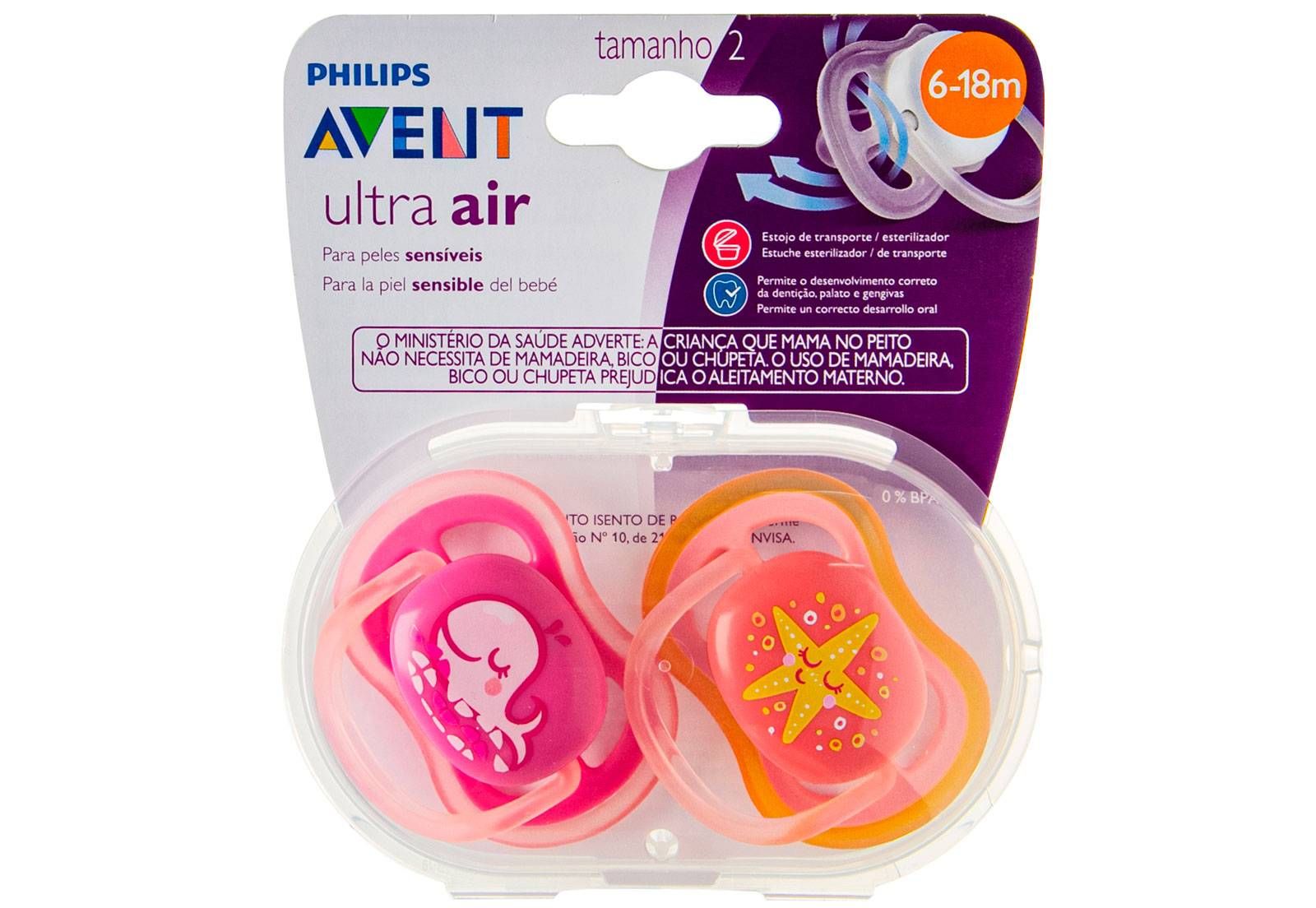 KIT 2 CHUPETAS AVENT MENINA ULTRA AIR DECORADA 6-18 MESES - PHILIPS AVENT