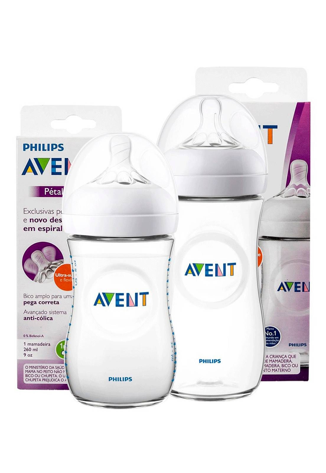 KIT 2 MAMADEIRAS AVENT PÉTALA ANTI-CÓLICA 260ml e 330ml - 0% BPA - TRANSP. - PHILIPS AVENT
