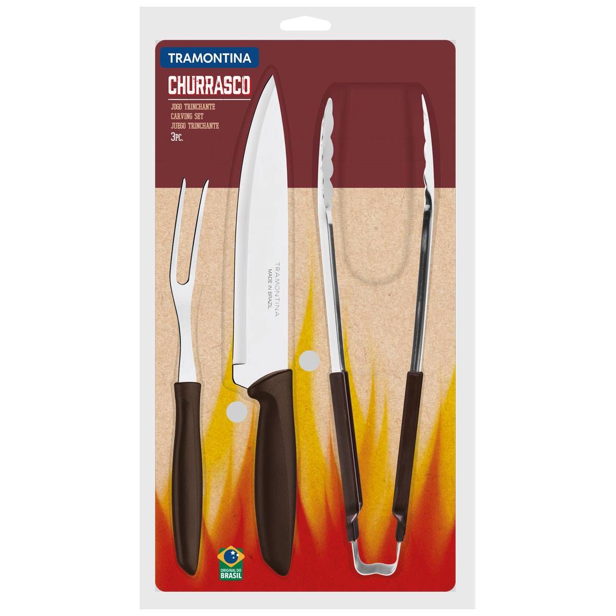 JOGO FACA CHURRASCO TRAMONTINA KIT CONJUNTO COZINHA 3 PÇS