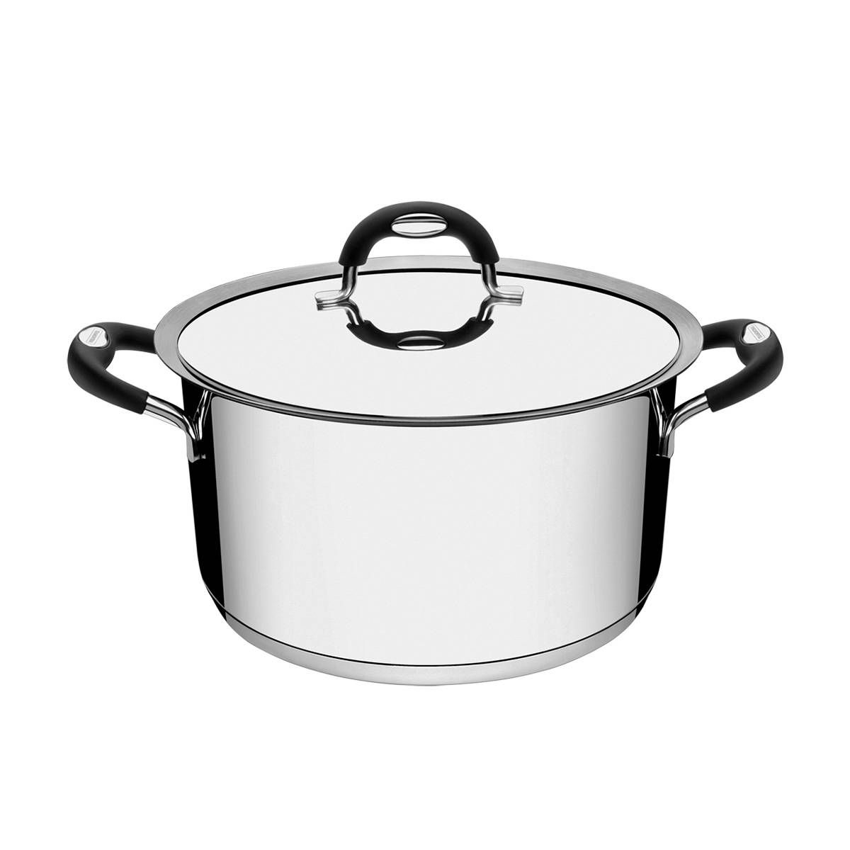 CAÇAROLA TRAMONTINA DUO SILICONE RASA EM AÇO INOX FUNDO TRIPLO COM TAMPA E ALÇAS EM SILICONE 16CM 1,4L
